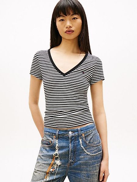 Tommy Jeans Kurzarmshirt TJW SLIM ESSENTIAL RIB V SHORT SLEEVE mit gerippte günstig online kaufen