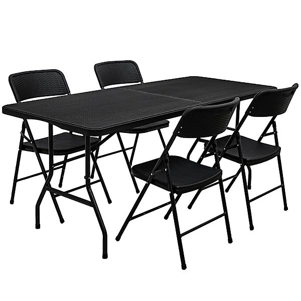 AMANKA Gartenmöbel Set in Rattan Optik 180 cm Tisch mit 4 Stühlen Schwarz günstig online kaufen
