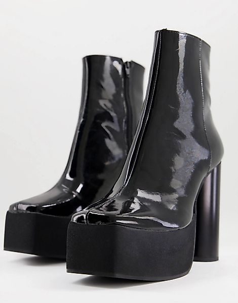 ASOS DESIGN – Chelsea-Stiefel mit Absatz aus Kunst-Lackleder in Schwarz mit günstig online kaufen