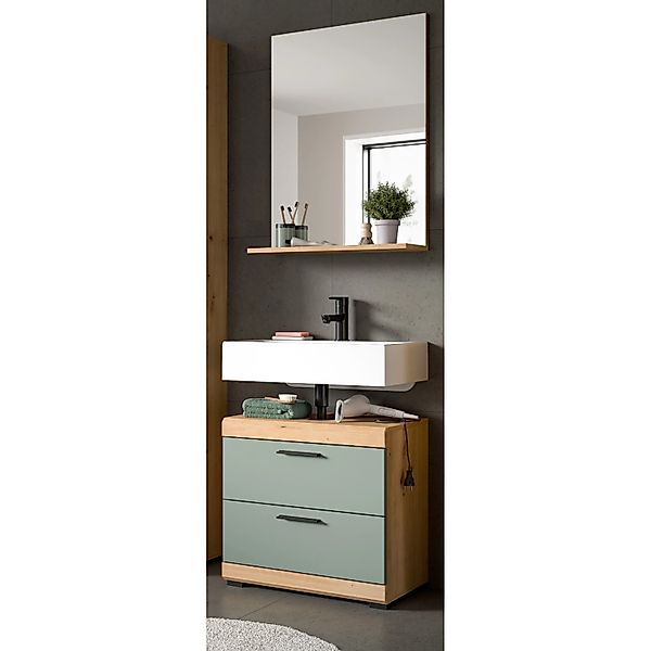 Inn.Furn Badmöbel Set in Grün und Eiche 2-teilig 60 cm Shawn günstig online kaufen