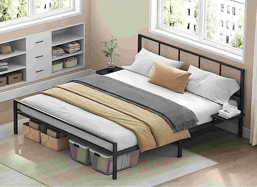 VASAGLE Bettgestell (mit Kopfteil, mit 2 Ablagen), 160 x 200 cm, Doppelbett günstig online kaufen