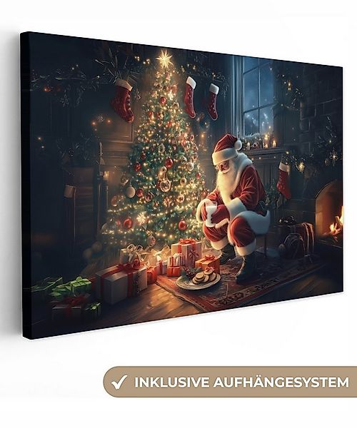 OneMillionCanvasses® Leinwandbild Weihnachtsmann - Kamin - Dunkel, Fotodruc günstig online kaufen