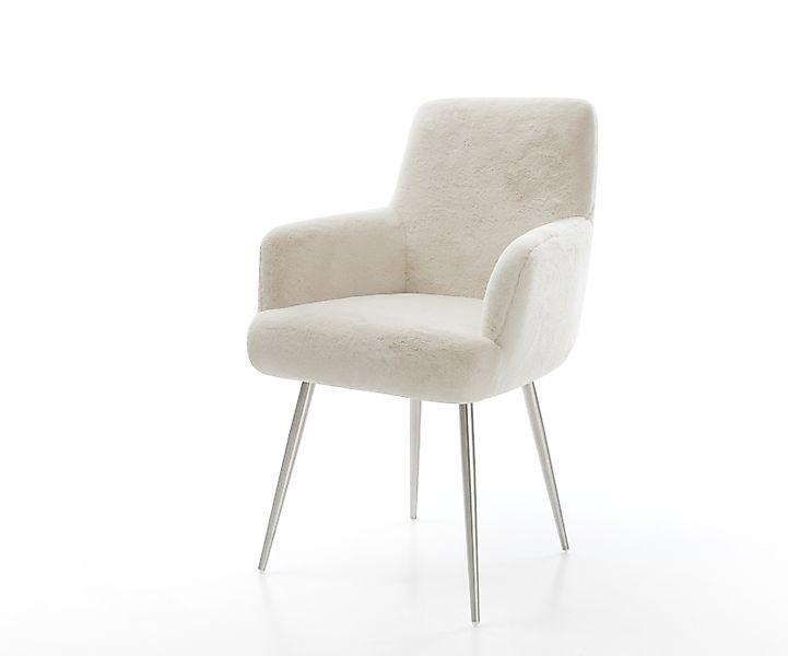 Esszimmerstuhl Heira-Flex mit Armlehnen Plüsch Creme-Weiß 4-Fuß konisch Ede günstig online kaufen