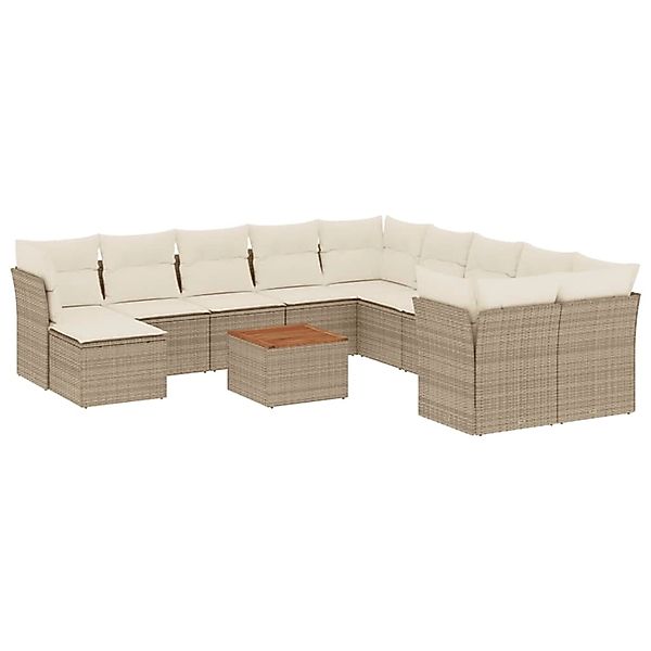 vidaXL 12-Tlg Garten-Sofagarnitur mit Kissen Beige Poly Rattan 3256310 günstig online kaufen