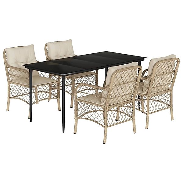 vidaXL 5-Tlg Garten-Essgruppe mit Kissen Beige Poly Rattan 3212141 günstig online kaufen