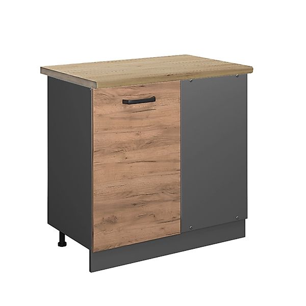 Vicco Spülenunterschrank Fame-Line, Schwarz Eiche hochglanz/Goldkraft günstig online kaufen