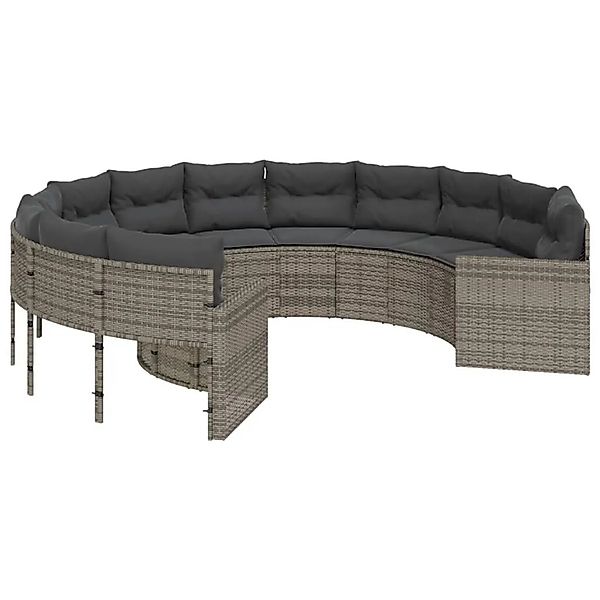 vidaXL Gartensofa mit Kissen Rund Grau Poly Rattan 3318532 günstig online kaufen