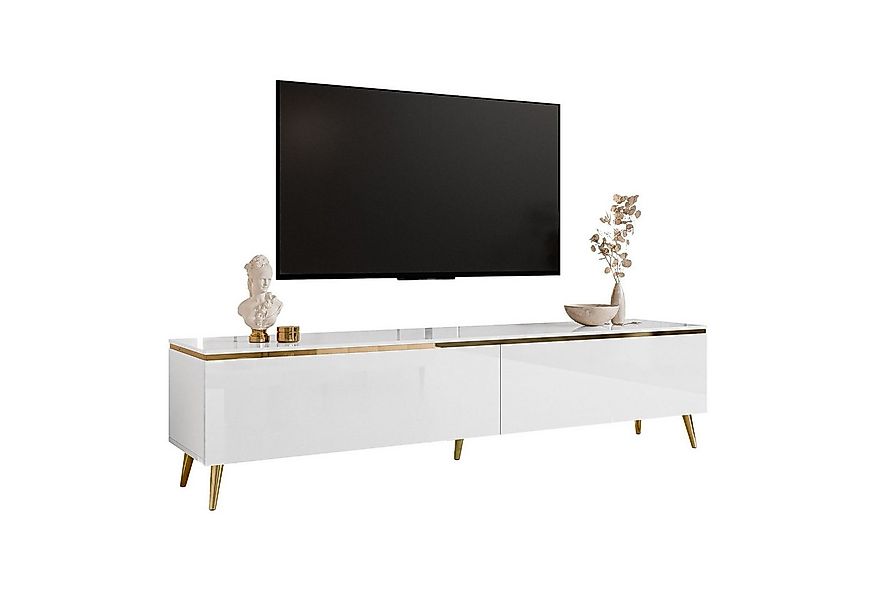 Lookway Lowboard AURORA auf Beinen TV-Schrank in Weiß / Weiß hochglanz, Bre günstig online kaufen