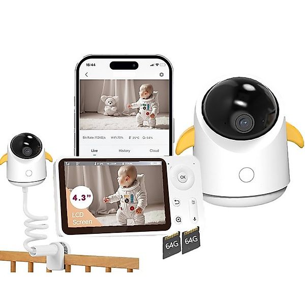 Boifun Video-Babyphone 4,3 Zoll Babyphone mit Kamera und APP WLAN Video Bab günstig online kaufen