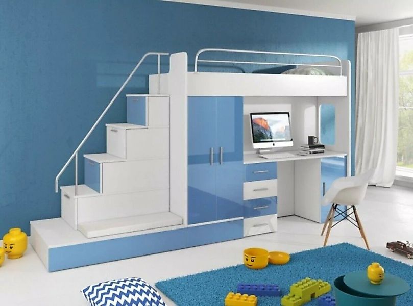 JVmoebel Hochbett Hochbetten Etagenbett Blau Kinderzimmer Betten Etagen Bla günstig online kaufen