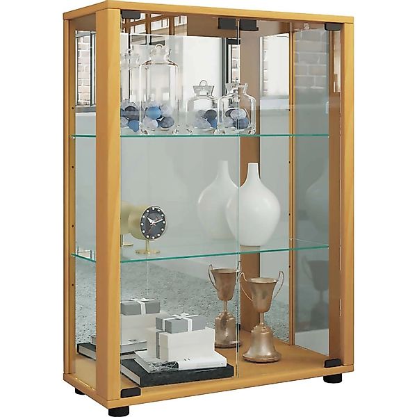 ebuy24 Sintalo Vitrinenschrank mit Spiegel 2 Glastüren Inkl LED-Leuchten Bu günstig online kaufen