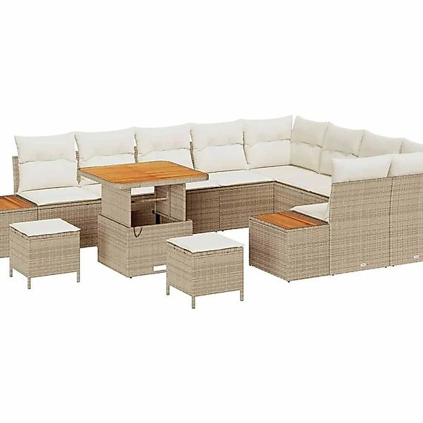 vidaXL Gartensofa-Set mit Kissen mit Speicher 12 Stk Beige Poly Rattan 3364 günstig online kaufen