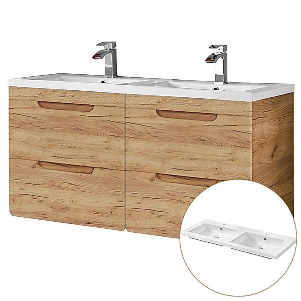 Doppel-Waschtisch 121cm Wotan Eiche Nb. LUTON-56-CRAFT Keramikwaschbecken B günstig online kaufen