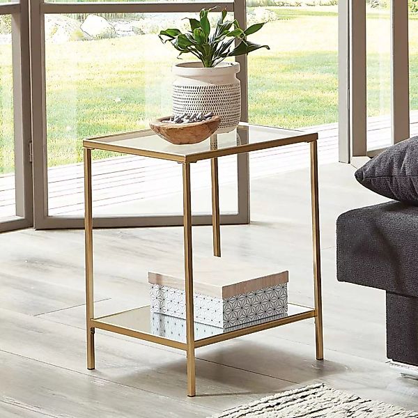 Beistelltisch Sofa in Goldfarben quadratischer Tischplatte günstig online kaufen