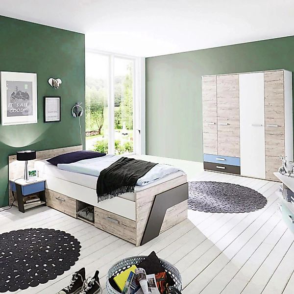 Lomadox Kinderzimmer Set Komplett Sandeiche Nb. mit weiß, Lava 3-teilig LEE günstig online kaufen