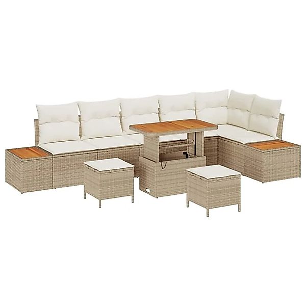 vidaXL Gartensofa-set mit Kissen mit Speicher 9-Tlg Beige Poly-Rattan 33648 günstig online kaufen