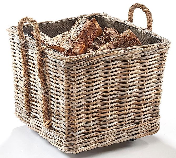 Kobolo Kaminholzkorb Kaminholzkorb aus grauem Rattan günstig online kaufen