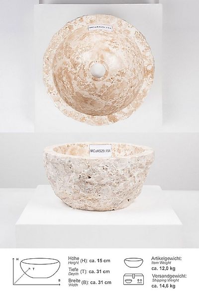 wohnfreuden Aufsatzwaschbecken Erosi Marmor Waschbecken 30 cm creme (Kein S günstig online kaufen