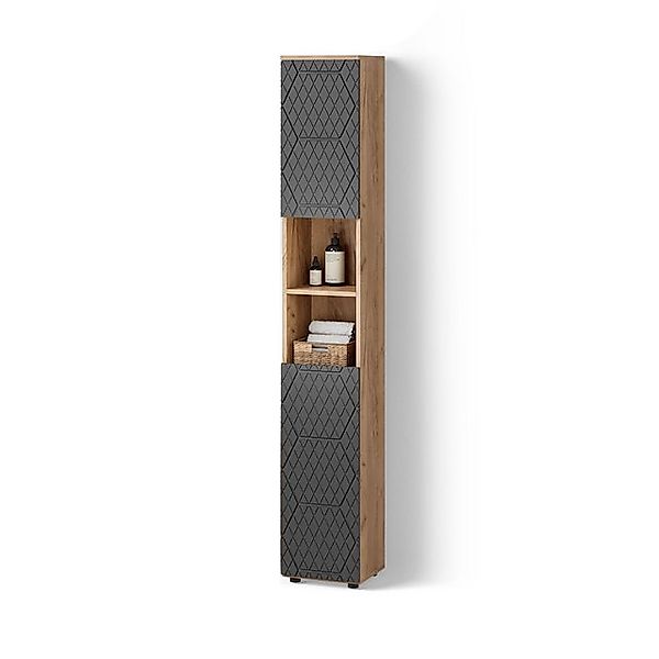 Livinity® Hochschrank Ronco, Anthrazit gestreift/Goldkraft Eiche, 30 x 192 günstig online kaufen