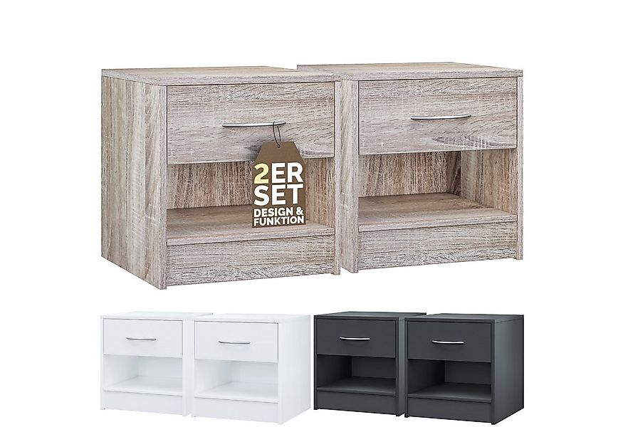 Casaria Nachttisch Kiel (2-St), mit Schublade 41x39x28cm Holz Modern Schlaf günstig online kaufen