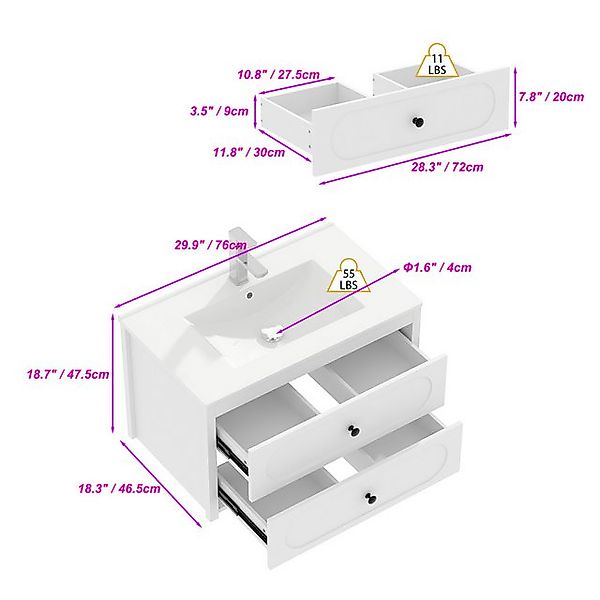 FUFU&GAGA Waschbeckenunterschrank 76x 46.5 x47.5cm, MDF, weiß günstig online kaufen