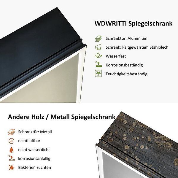 WDWRITTI Spiegelschrank Schwarz mit beleuchtung Hängeschrank 3Lichtfarben D günstig online kaufen