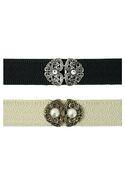 Herbert Hahn Ledergürtel Stretchgürtel Damen - ORNAMENT - creme, schwarz günstig online kaufen