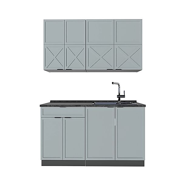 Vicco Fame-Line Singleküche Hellblau-grau/Anthrazit 140 cm AP Anthrazit günstig online kaufen