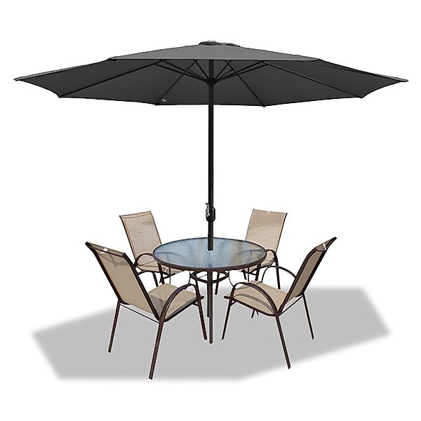 Clanmacy Sonnenschirm Sonnenschirm Rund,Kurbel,Knickbar,Eisen,350cm,Grau günstig online kaufen