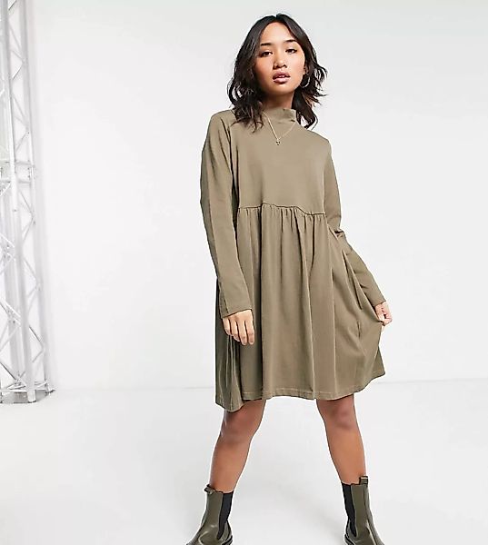 Brave Soul Petite – Lizzie – Hochgeschlossenes Hängerkleid in Khaki-Grün günstig online kaufen