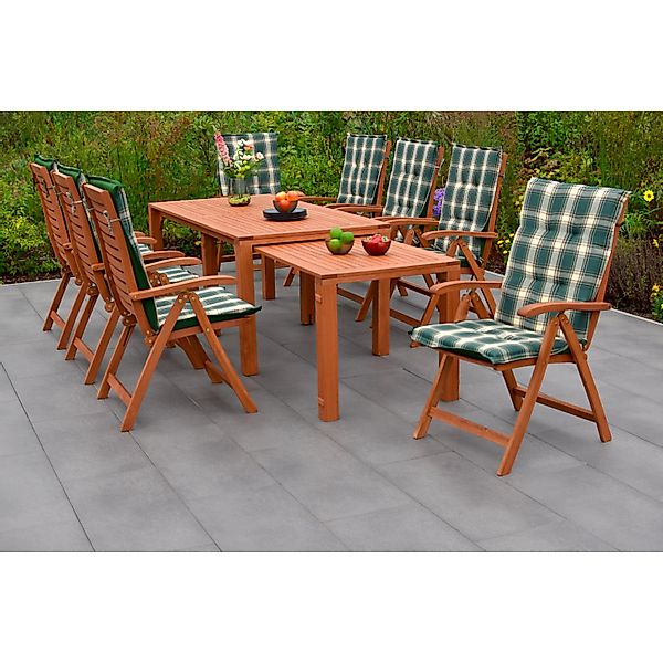 Merxx La Plata Set 17-tlg. 8 Klappsessel 8 Auflagen Flex-Gartentisch Auszie günstig online kaufen