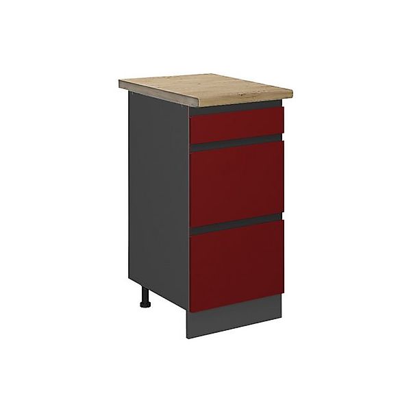 Vicco Küchenunterschrank R-Line Rot/Anthrazit 40 cm mit Schubladen AP Eiche günstig online kaufen