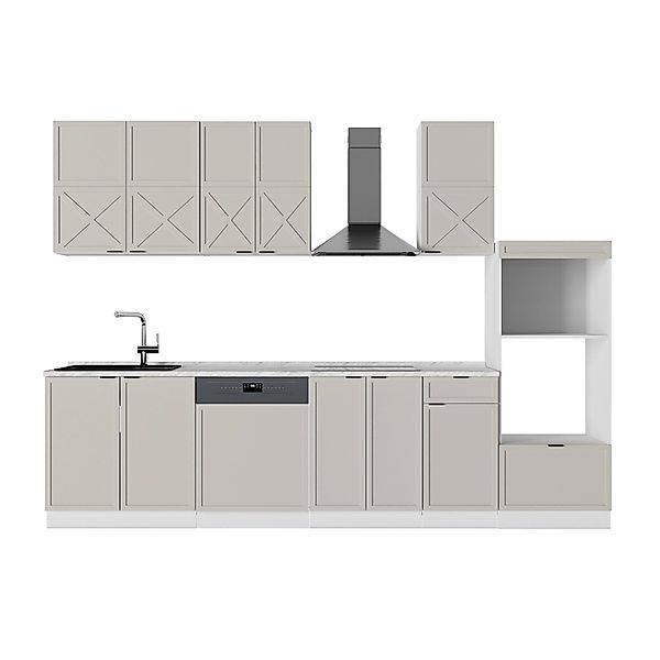 Vicco Fame-Line Küchenzeile GrauBeige/Weiß 300 cm mit Hochschrankohne Arbei günstig online kaufen