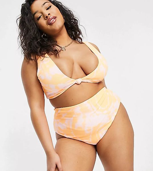 ASOS DESIGN Curve – Mix and Match – Bikinihose mit hoher Taille und Batikmu günstig online kaufen