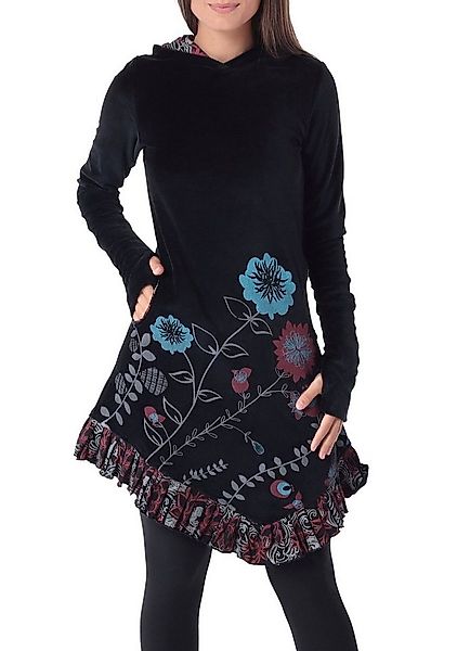 PUREWONDER Samtkleid mit Zipfelkapuze und Blumen Kleid Nr. 15 Schwarz S Goa günstig online kaufen