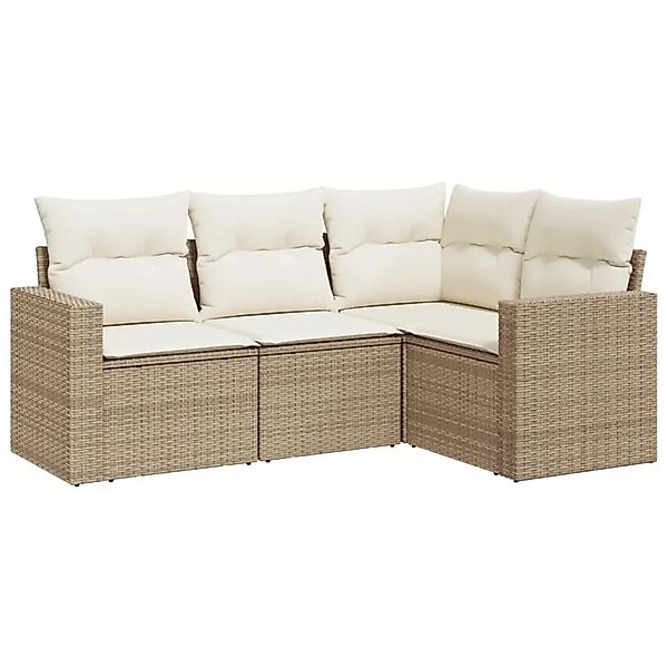 vidaXL 4-Tlg Garten-Sofagarnitur mit Kissen Beige Poly Rattan 3251245 günstig online kaufen