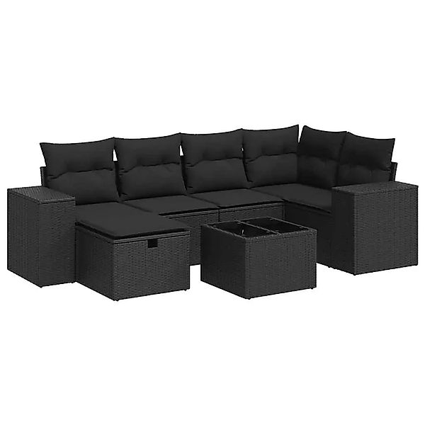 vidaXL 7-Tlg Garten-Sofagarnitur mit Kissen Schwarz Poly Rattan 3325691 günstig online kaufen