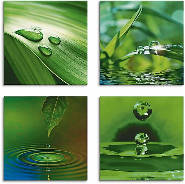Artland Leinwandbild "Blatt Gras Wassertropfen" Zen 4 Stk. tlg. 4er Set, ve günstig online kaufen