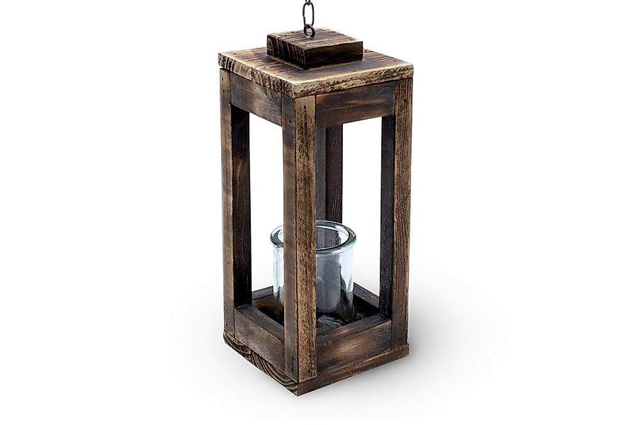 Spetebo Kerzenlaterne Holz Hänge Laterne mit Metall Kette - 31 cm (Stück, 1 günstig online kaufen