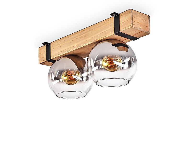 hofstein Deckenleuchte Deckenlampe aus Metall/Holz/Glas in Schwarz/Natur/Ch günstig online kaufen