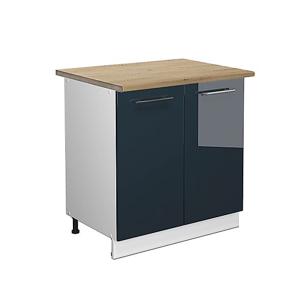 Vicco Spülenunterschrank Fame-Line Dunkelblau Hochglanz/Weiß 80 cm mit Rega günstig online kaufen