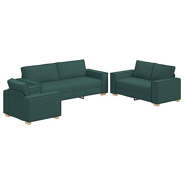 vidaXL Sofa 3-teiliges Sofa-Set mit Kissen in Dunkelgrünem Stoff, 3 Teile günstig online kaufen