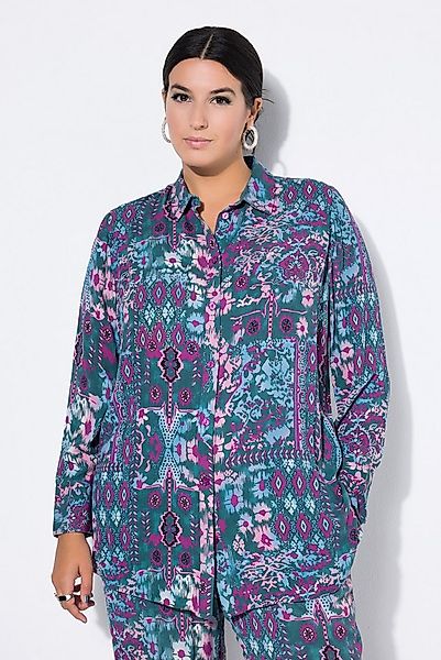 Studio Untold Hemdbluse Hemdbluse Straight Shape Flower-Print Strukturware günstig online kaufen