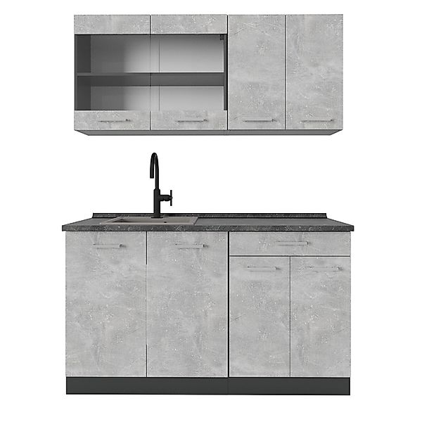 Vicco R-Line Singleküche Beton/Anthrazit 140 cm ohne Arbeitsplatte günstig online kaufen