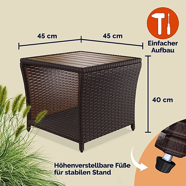 Casaria Beistelltisch, Polyrattan Akazienholz 45x45x40cm Wetterfest 80kg Be günstig online kaufen
