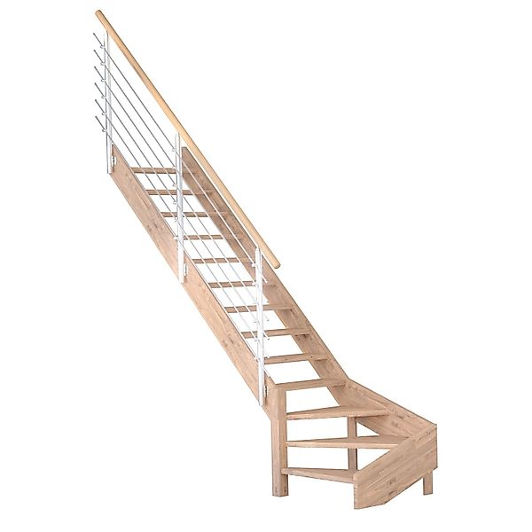 Treppe Mykonos Pro Eiche Gew. L 90 cm Design-Geländer-Edelstahl FSC® günstig online kaufen