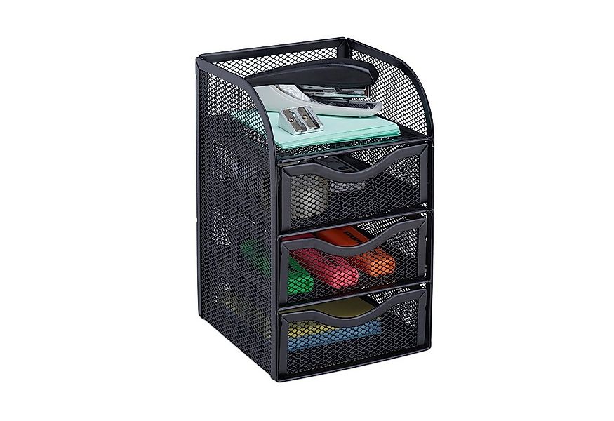 relaxdays Schreibtischaufsatz Schreibtischorganizer Mesh 3 Schubladen, schw günstig online kaufen