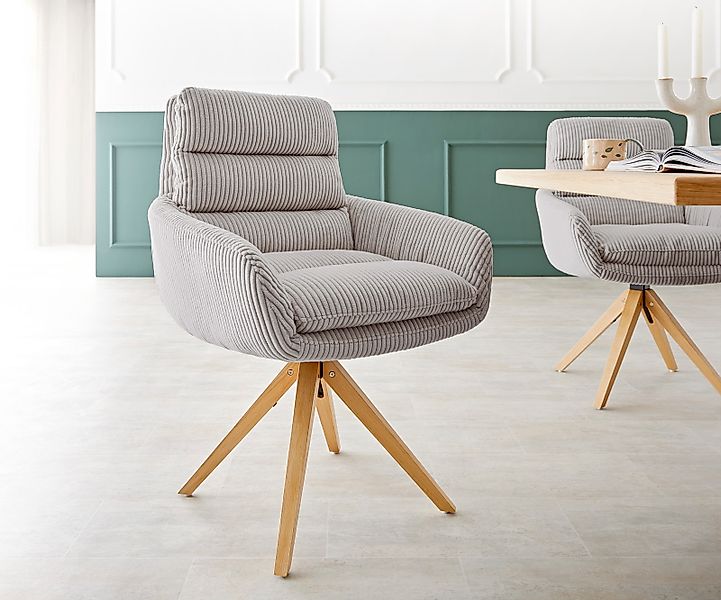 Esszimmerstuhl Abelia-Flex mit Armlehnen Cord Silbergrau Holzgestell kantig günstig online kaufen