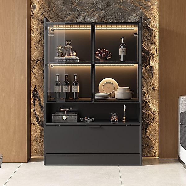 Merax Standvitrine Matt Glasvitrine mit LED-Beleuchtung günstig online kaufen