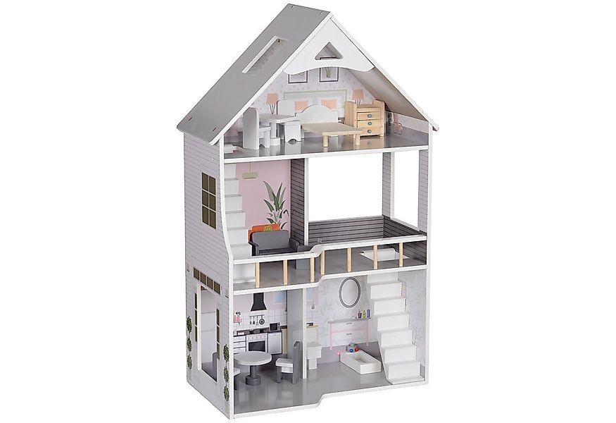AIYAPLAY Puppenhaus mit 13 Möbelstücken und Zubehör, 85,3 cm Hoch, (Spielha günstig online kaufen
